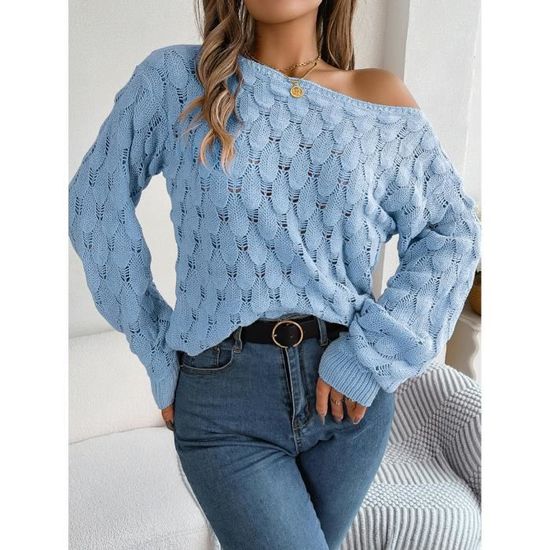 Pull marinière blanc tricot col polo Femme