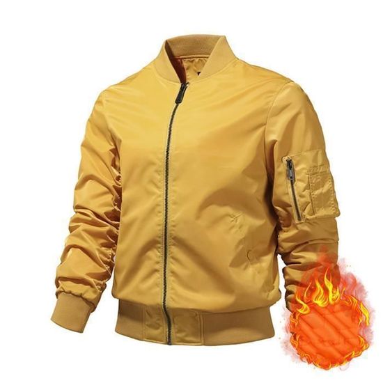 Bomber Homme Hiver Chaude epais Jacket Veste Homme INSFITY Jaune Nylon Polyester Manches longues