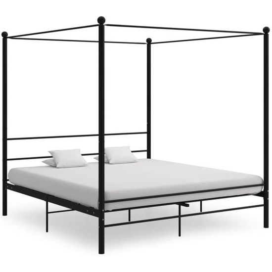 Cadre de lit à baldaquin Adulte Contemporain & Spacieux Sommiers à Lattes - OVONNI - Noir - 180x200 cm