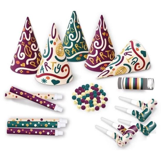 Kit Cotillons 10 Personnes P'TIT CLOWN - Chapeaux, Serpentins, Sarbacanes, Idéal Pour Fêtes Nouvel An, Noël, Anniversaire