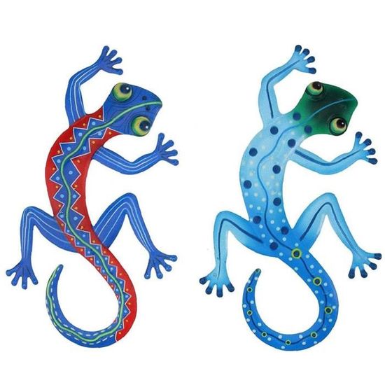 Liffy Métal Salamandre Murale Décorations Mural Art Suspendues Sculptures, Grand Lézard Murales Décoratives Pour Maison, Jardin, Cour, Clôture, Lot De 2 (Marron