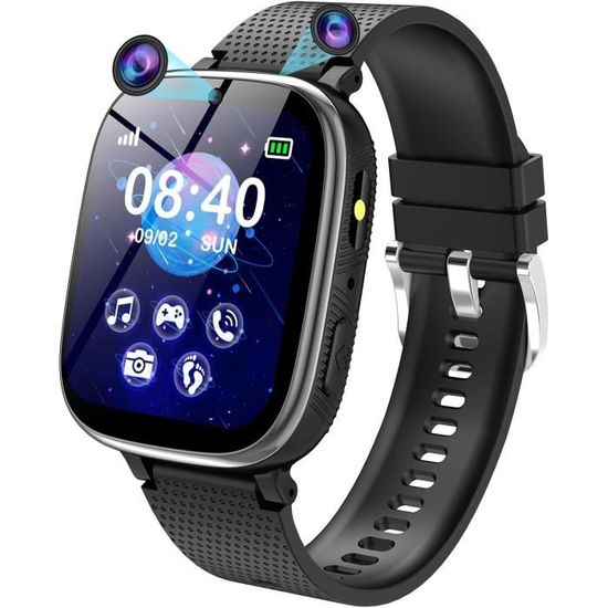 Montre Connectée Enfant Avec Appel, SOS, Jeux, Appareil Photo, Podomètre - Pour Filles Et Garçons De 4 à 12 Ans - Compatible Carte SIM 4G