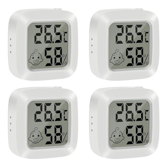Lot De 6 Mini Thermomètres Hygromètres Numériques Intérieurs – Avec Smiley Confort, Pour Bébé, Chambre, Bureau, Blanc