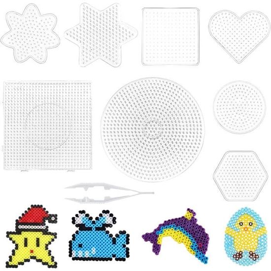 Kit 8 Plaques à Perles à Repasser Transparentes - 5 Mm, Formes Variées, Pour Créations DIY Enfants Et Adultes