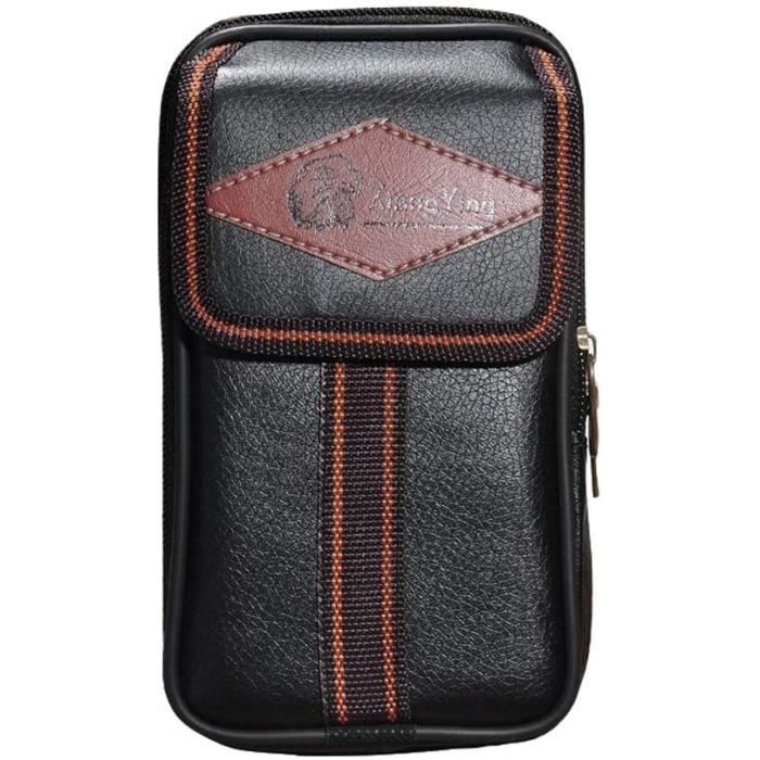 Téléphone Portable Homme Sacoche Sac de Ceinture Etui en Cuir Petit  Portefeuille Housse Pochette Étui avec Banane pour Smartp 629 - Cdiscount  Téléphonie