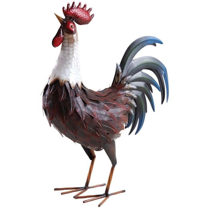 Coq métal laqué rouge et blanc - 38 x 18 x 53 cm