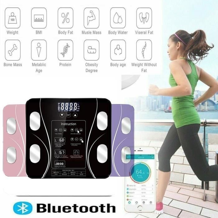 Pèse Personne Impédancemètre Connecté , Balance Pèse-Personne Bluetooth, Grand Ecran Rétroéclairé LED,Auto ON/OFF