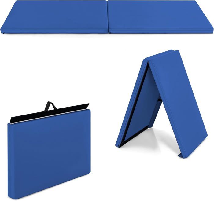 Tapis de Gymnastique Pliable 180 x 60 x 3,8 cm Epais et Portable Matelas de Gym Pliant pour Fitness et Exercices Couleur Bleu