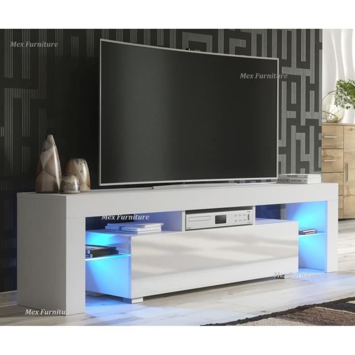 Meuble TV / Banc TV Blanc Mat 130 cm avec LED style moderne