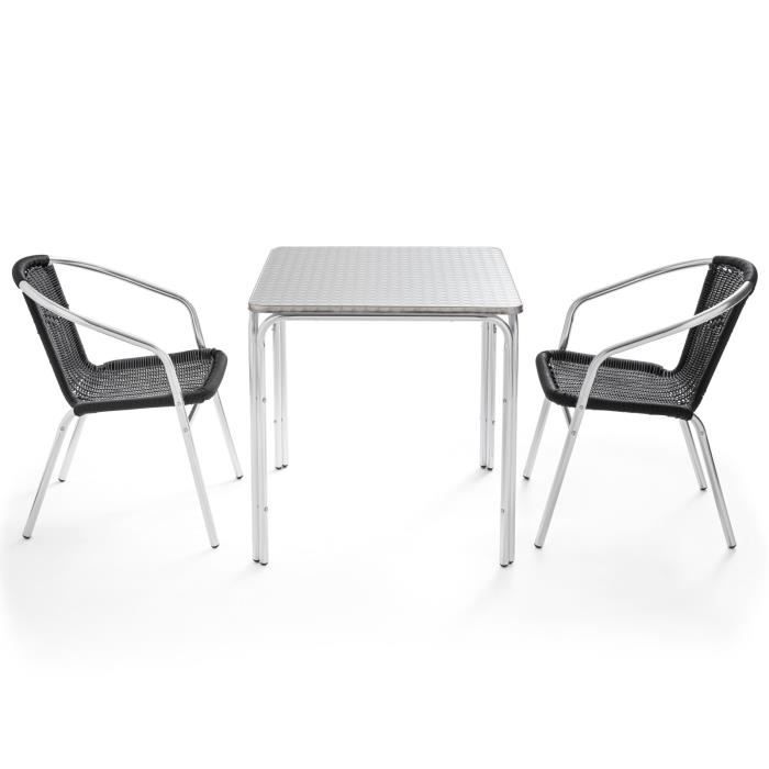 Table et chaises de jardin - Table carrée jardin terrasse 70 x 70 cm et 2 fauteuils en aluminium design