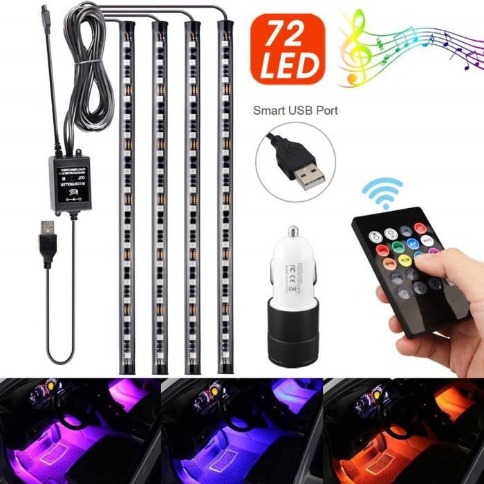 72 LED RGB pour Éclairage Intérieur de Voiture Décoration Lampe bandeau Lumineux Néon étanche Lampe Bande Strip