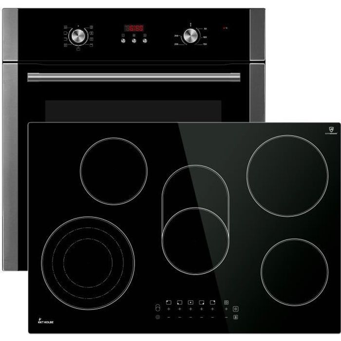 Four électrique encastrable 60 cm EB8005ED + plaque vitrocéramique 77 cm KF7705RL (air chaud, gril/rôtissoire, minuterie, 5 zones