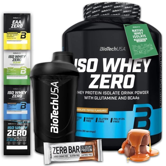 Biotech Iso Whey Caramel au chocolat + Shaker + Barre Protéinée + 4x Enchantillon