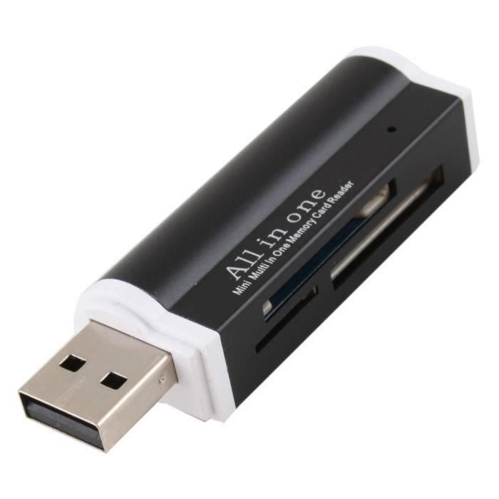 Tout en 1 USB 2.0 Lecteur de Carte Mémoire SDHC-SD-MMC-Micro-TF Noir HH8724