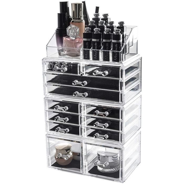 display4top organisateur maquillage acrylique boîte à bijoux transparent rangement de maquillage pinceaux (12 tiers tiroirs transp