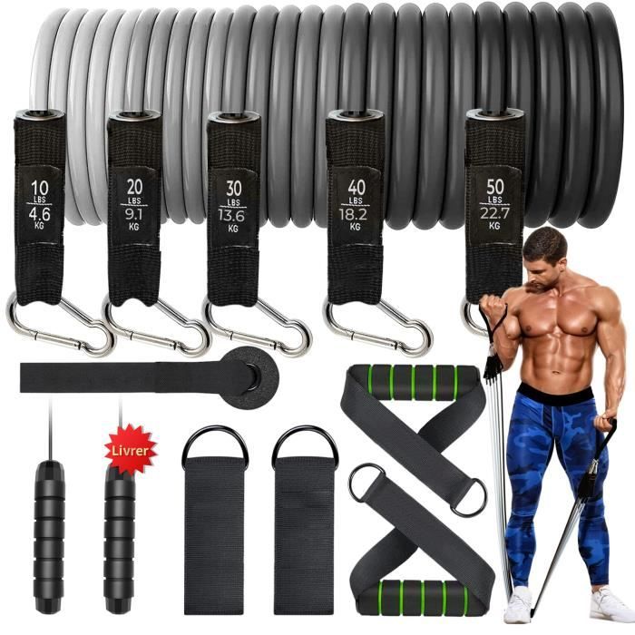 150lb Bandes Elastiques Musculation, Set Bande de Resistance avec Poignées Ancre Porte Sangles Pied Corde Sauter pour Fitness