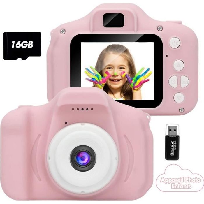 Appareil Photo Enfants,1300W Pixels Mini Caméra Numerique Jouet Rechargeable Caméscope pour 3-10 Fille Garçons Ans,HD 1080p/Card 16G