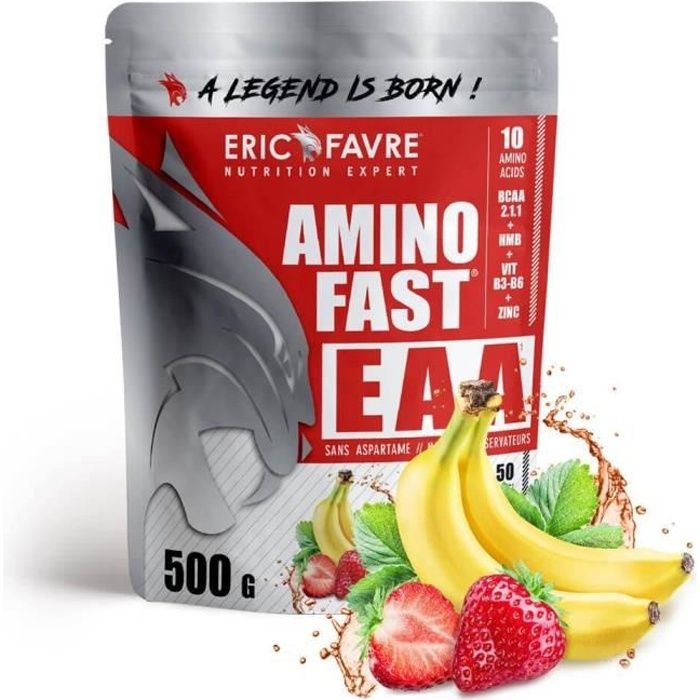Eric Favre - Amino Fast® EAA - Fraise Banane - Bcaa & Acides Amines - Fraise Banane - 500g