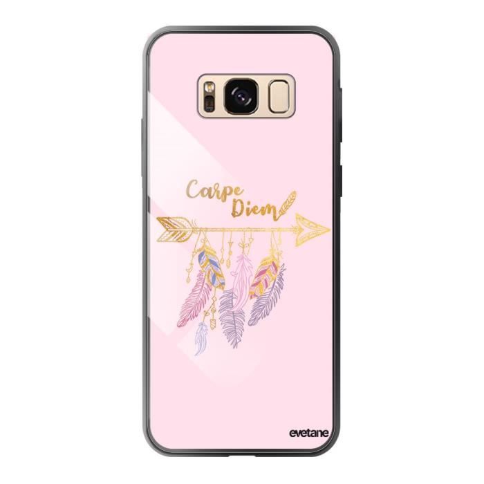Coque en verre trempé pour Samsung Galaxy S8 Carpe Diem Or Ecriture Tendance et Design Evetane.