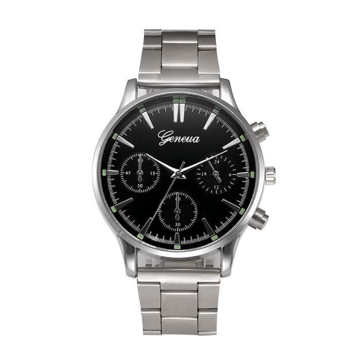 Montre Homme Cadran et Bracelet Acier Inoxydable Fond Noir Avec écrin