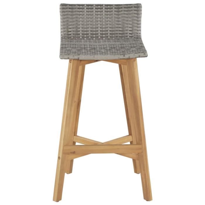 Tabourets de bar 2 pcs - Bois d'acacia solide et résine tressée (polyéthylène) - 40 x 45 x 90 cm - Marron et gris LIA-9112571128272