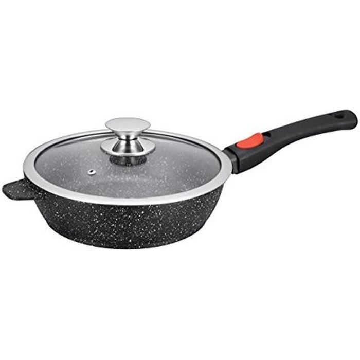 Kamberg - Sauteuse 28 cm - Fonte d'Aluminium - Revêtement type pierre - Couvercle en verre - Tous feux dont induction