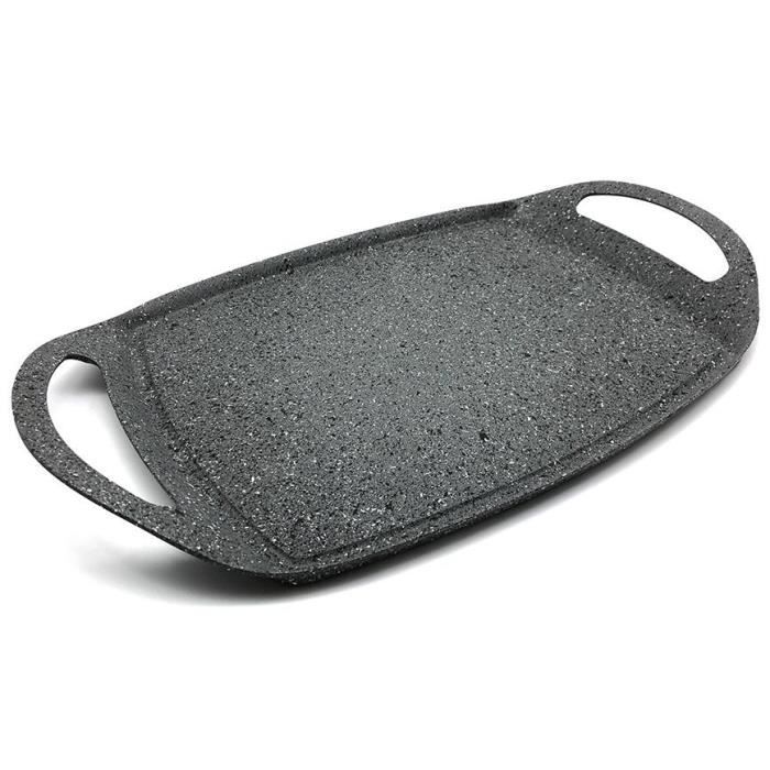 Plateau de cuisson grill en aluminium induction antiadhésif 47x28 cm ONYX avec poignée revêtement pierre 5 couches