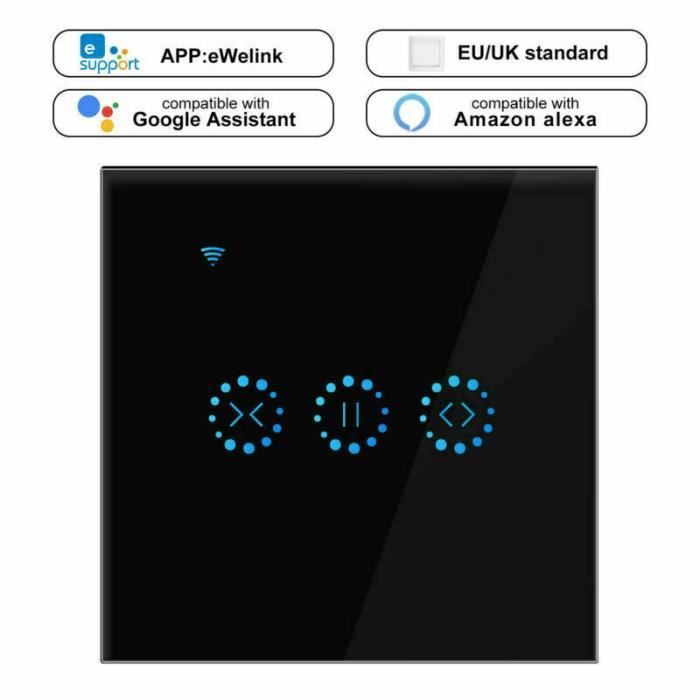 Commutateur intelligent de rideau en WiFi Panneau de commande tactile de téléphone Commutateur intelligent de volet roulant Noir