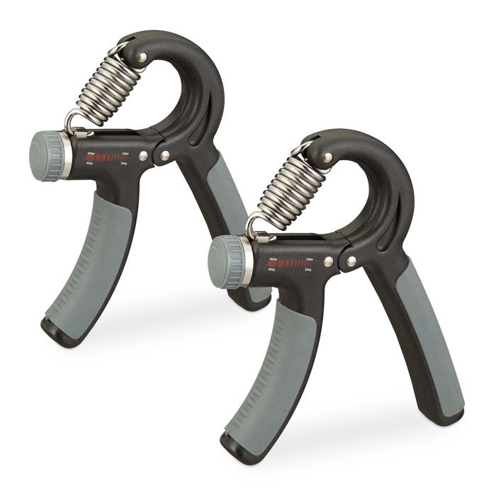 Relaxdays Pince de musculation en lot de 2, Poignées antidérapantes, Entraînement poigne, 20 - 40 kg, plastique, noir -