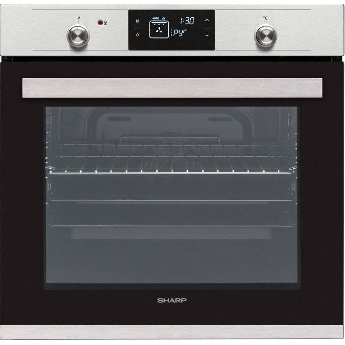 SHARP K71V28IM2 - Four électrique encastrable - 78 L - Pyrolyse - Chaleur tournante - Porte froide - Classe A - Inox anti trace