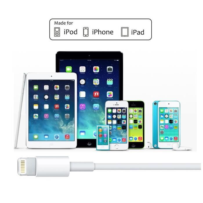 VSHOP® 2M Câble Lightning vers USB pour iPhone-iPad-iPod - blanc