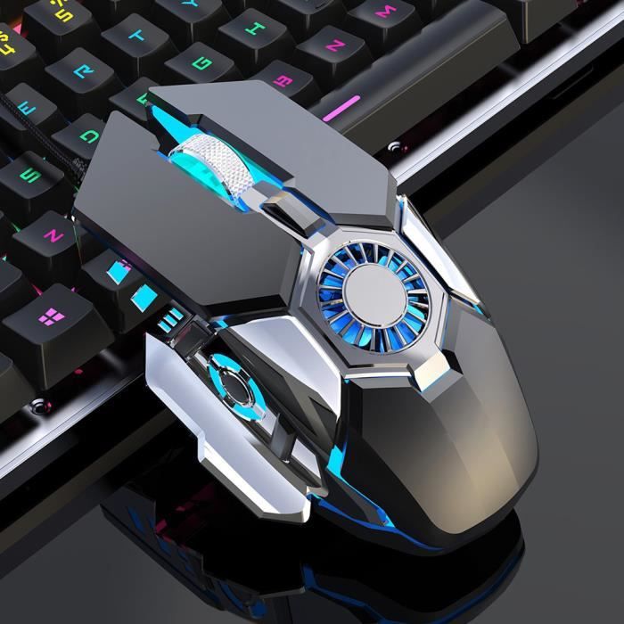Rvb lumineux 7 boutons USB concurrentiel ordinateur Gamer souris ventilateur de refroidissement 6400 DPI filaire souris de jeu-Noir