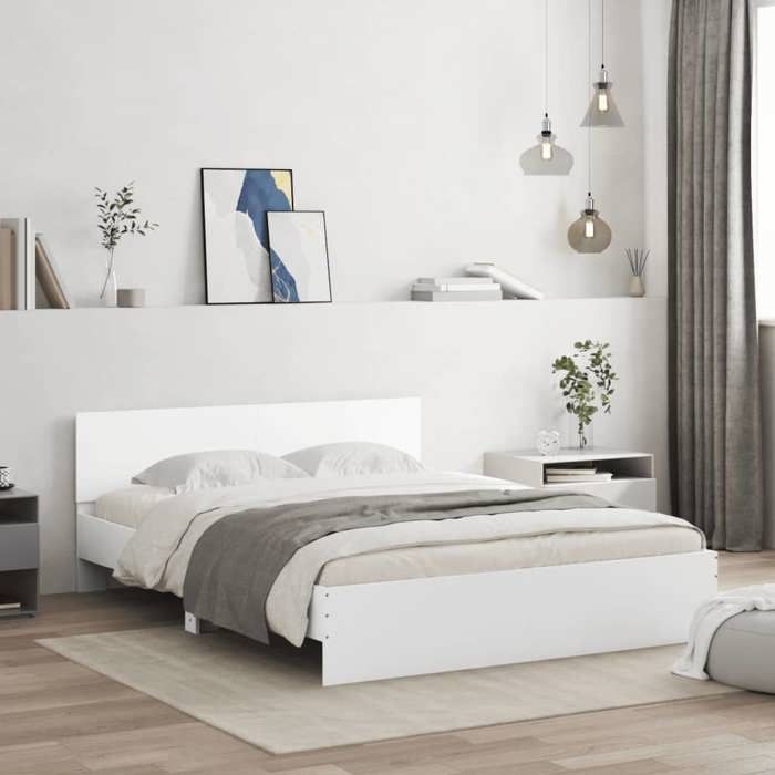 CHIC Lit Double 2 Personnes Cadre de lit avec tête de lit blanc 140x190 cm Design43818