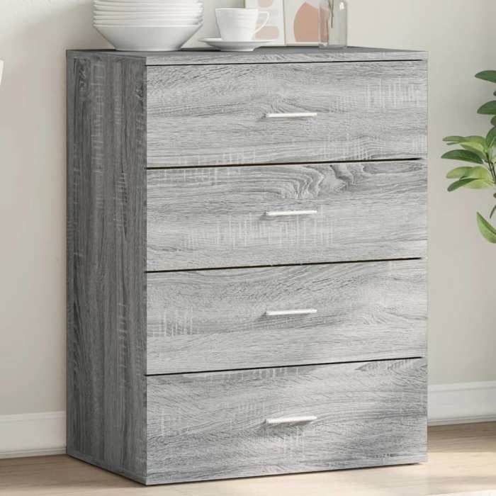 Buffet Armoire De Rangement Sonoma Gris - 90x34x80 Cm - Bois D'Ingénierie - 3 Portes - Pour Salon, Séjour
