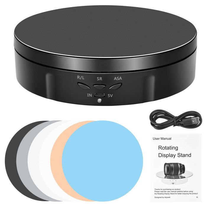 Plateau Tournant électrique 13 Cm - Présentoir Rotatif 360° Vitesse Réglable - Pour Photos De Bijoux, Produits, Vidéos
