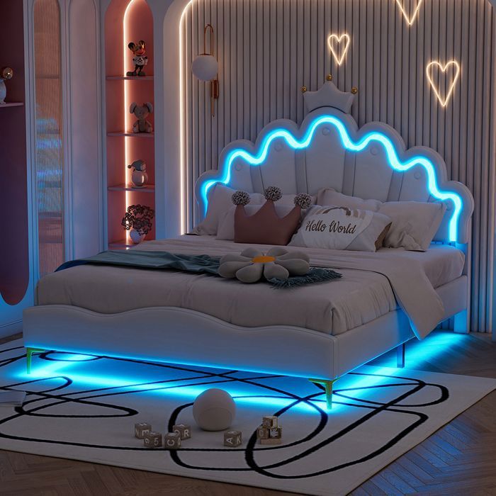 Lit à eau double en velours beige avec rangement 180 x 200 cm NOYERS