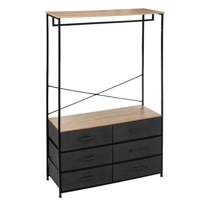 Armoire dressing en bois avec 6 tiroirs en tissu coloris naturel et métal coloris Gris Foncé