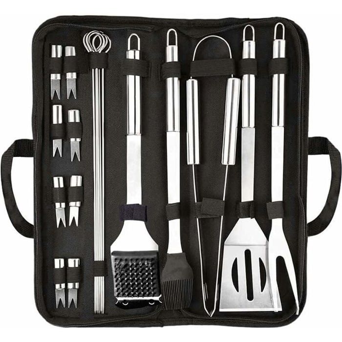 AISITIN Kit Barbecue 25 Pièces Inox – Ustensiles Complets + Sac Transport Camping Grill