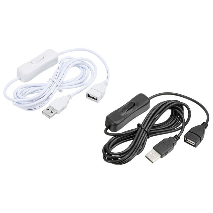Câble Fil SOURCING MAP 2Pcs 2m extension USB avec Interrupteur Mâle à Femelle Cordon pour Bureau Lampe Ventilateur LED Noir Blanc