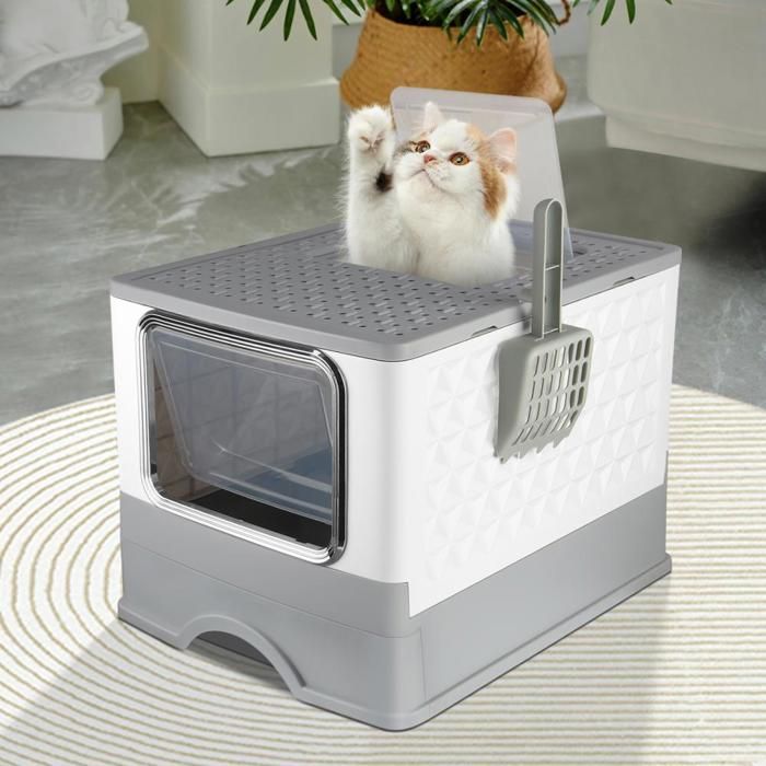 Comparer les prix de YIPEEMA. BAC À LITIÈRE POUR CHAT, TOILETTES POUR CHAT AVEC PELLE À LITIÈRE, 49*36*35CM, GRIS.