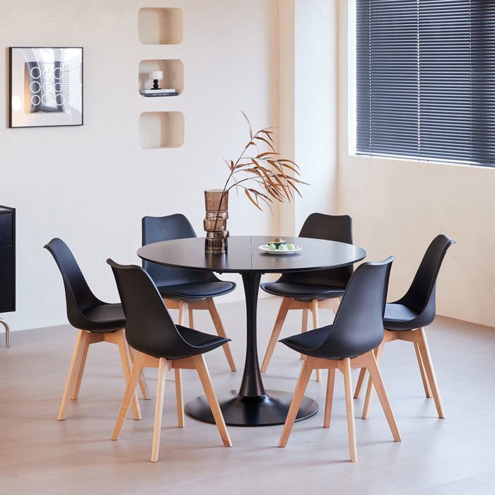 Ensemble Table Ronde 100cm + 4 Chaises Lin - Style Moderne, Pour Salle à Manger/cuisine - 9