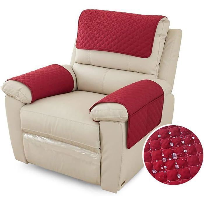 Housse Daccoudoir De Canapé Imperméable Housse Dappui-tête pour Accoudoir de Fauteuil Relax avec Poche 1 Places Rouge