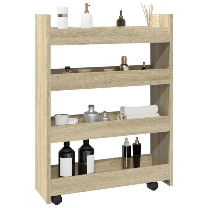 SALE 2025Desserte de cuisine à roulettes - Chariot de rangement étroit 4 niveaux - Chêne sonoma -1235 Kg 7568