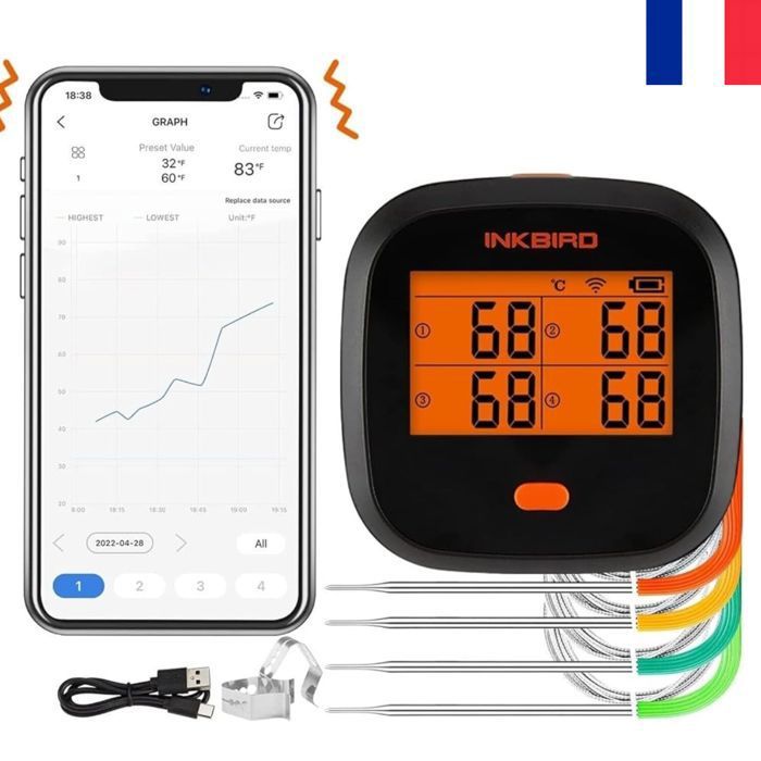 Tbest Thermomètre alimentaire Sonde numérique sans fil thermomètre à viande alimentaire pour