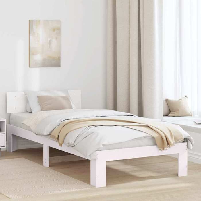 CHIC Lit adulte1 place - 90x190 cm Structure/Cadre de lit Blanc 90 x 190 cm Bois de pin massif #Sara94337