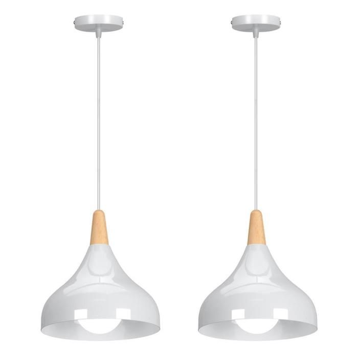 WOTTES Lot de 2 Lustres Suspensions Rétro Luminaire Moderne Style Goutte Chapeau Plafonnier E27 Métal Blanc brillant pour Salon