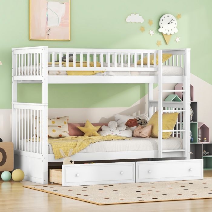Lits superposés 90 x 200 cm blancs lits enfants lits fonctionnels lits superposés avec tiroirs lits convertibles