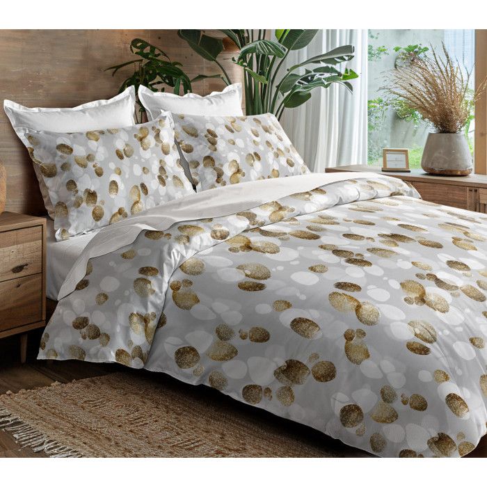 Parure de draps 4P Louna lit 160 x 200 Galet Gold Coton Pur