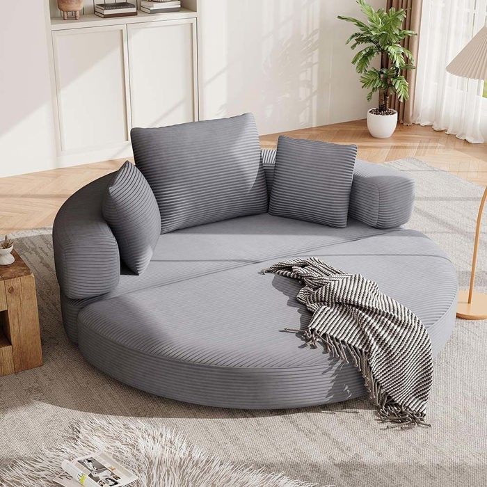 Canapé‑lit pliable - Modèle sans armature (2 places) - Tissu velours côtelé - 173×176×40 cm - Avec 3 coussins