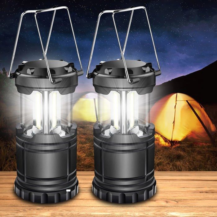 Ensemble de deux lampes de camping LED lampes de camping pour ouragans urgences et tempêtes (noires pliables).